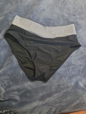 TEMPT ME High-Waist Black Swim Bottom with Striped Waistband